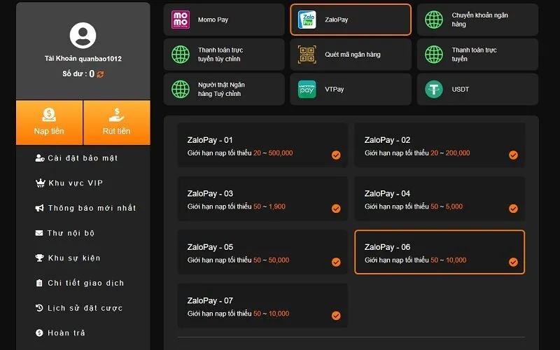 Cách nạp tiền 88nn qua ví điện tử